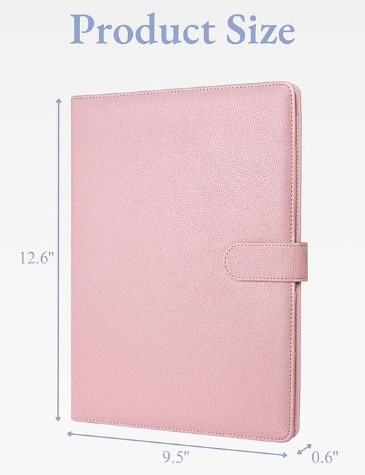 Mymazn Padfolio Portfolio Folder, Faux Leather Interview Resume Folder with Document Organizer & Business Card Holder, Letter-Sized Notepad Legal Pad Holder for Men Women (Pink)