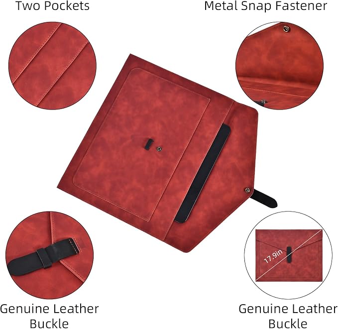 Black PU Leather File Folder, Snap Closure File Organizer, Important Document Folder with Pockets, Document Organizer, Laptop Sleeve Notebook Case, A4 Envelopes Filing Folder
