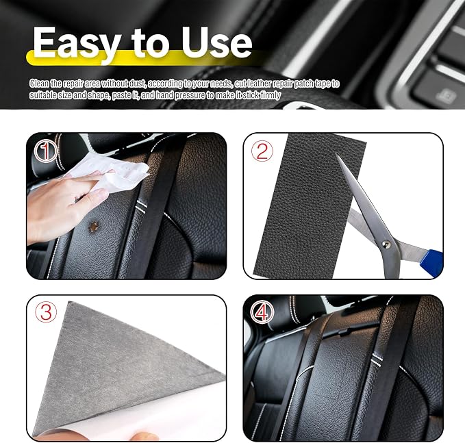2PCS 8×4 Inch PU Leather Patch for Car Seat Repair,Self-Adhesive Leather Repair Patch Tape Vinyl Repairs Kit,Portable Car Leathers Repairs Kit for Cars Upholstery Seat,Furniture