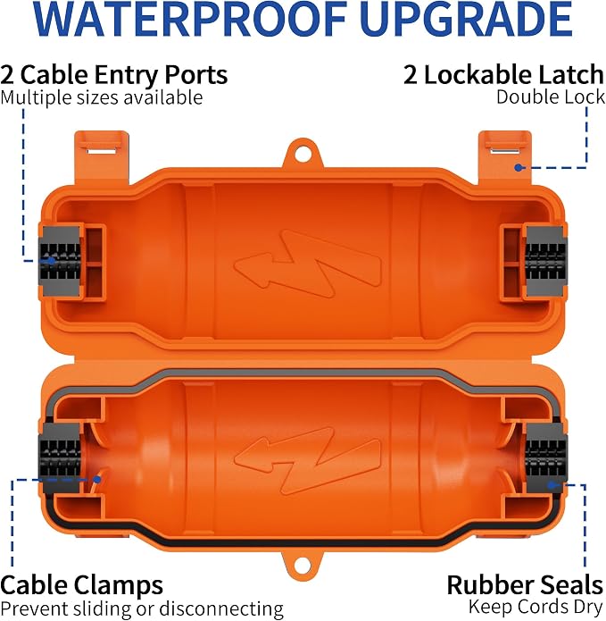 9 Pack Outdoor Extension Cord Safety Cover with Waterproof Seal IP54 Water-Resistant, Weatherproof Electrical Connection Box with 2 Latches, Plug, Socket, Holiday Decoration Light, Orange