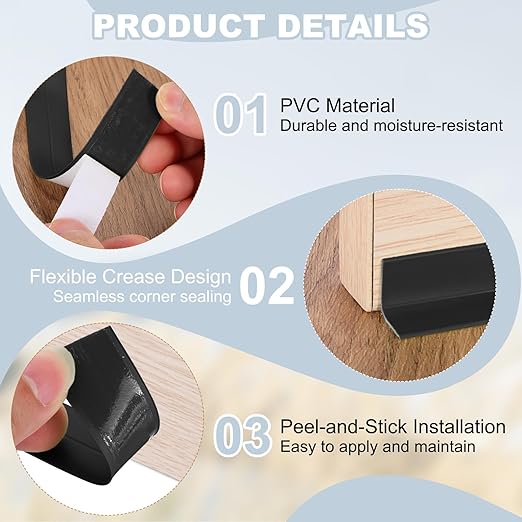 PATIKIL 1" x 16.4 ft Caulk Tape, Caulk Strips PVC Self Adhesive Caulking Tape Waterproof Edge Protectors for Bathroom Accessories Kitchen Countertop, Black