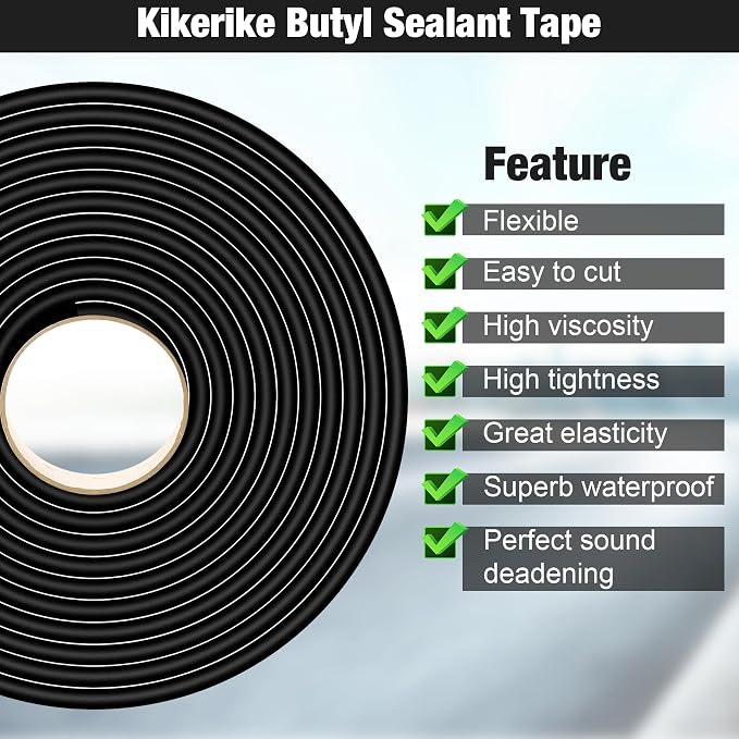 Butyl Rubber Tape Headlight Glue Sealant Rope 14.8Ft Diameter 8mm Putty Foam Strip Caulk Sealer for Automotive (Car RV Truck Marine) Window Door Windshield Sealing - Black, 2 Rolls