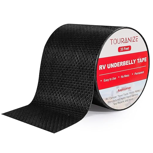 RV Underbelly Material RV Underbelly Tape, 4'' x 33' Waterproof Flex Belly Tape with Permanent Sealing Adhesive for Mobile Home, Camper Travel Trailer, Tear Repair Patch, Black