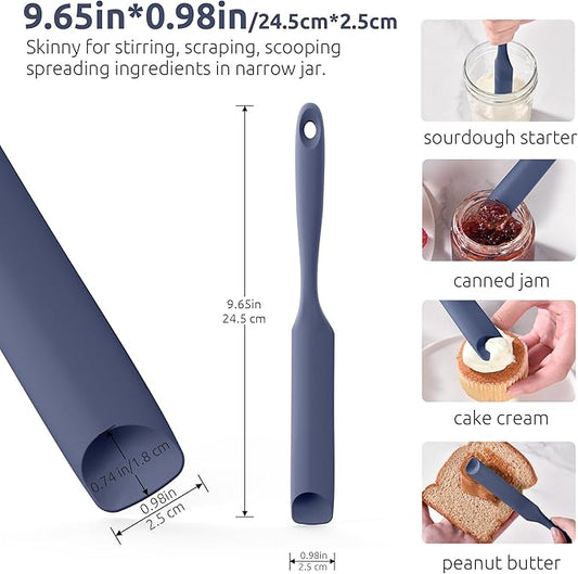 U-Taste Silicone Jar Spatula for Sourdough Starter: Long Skinny Food-Grade Jam Spreader, Sturdy Stirring Stick Bowl Scraper with Flexible Spoon Tip, Mixing Tool, Peanut Butter Knife (Midnight Blue)