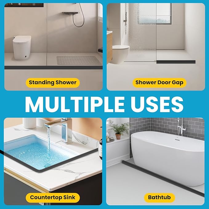 98" Collapsible Shower Threshold Water Dam Shower Water Stopper Barrier Keeps Water Inside Threshold Dry and Wet Separation Suitable for Bathroom Kitchen Sink Bathtub and More