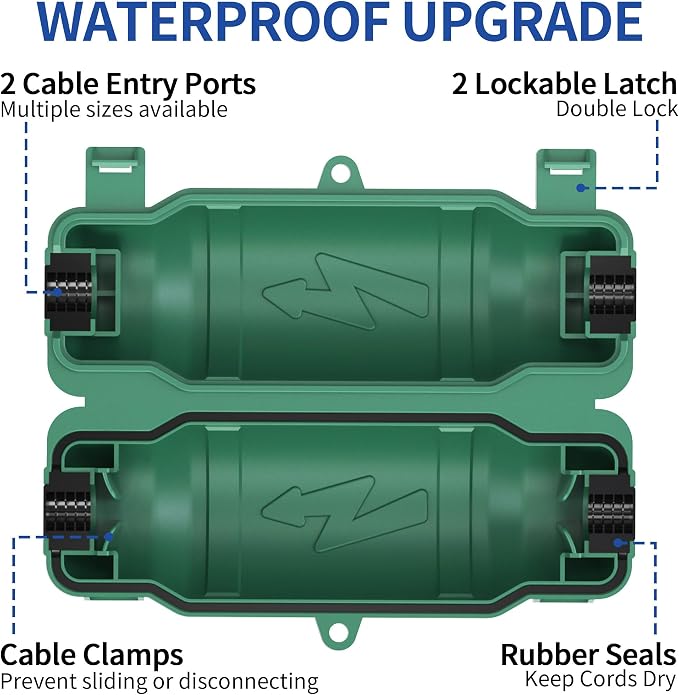 6 Pack Outdoor Extension Cord Safety Cover with Waterproof Seal IP54 Water-Resistant, Weatherproof Electrical Connection Box with 2 Latches, Plug, Socket, Holiday Decoration Light,Green