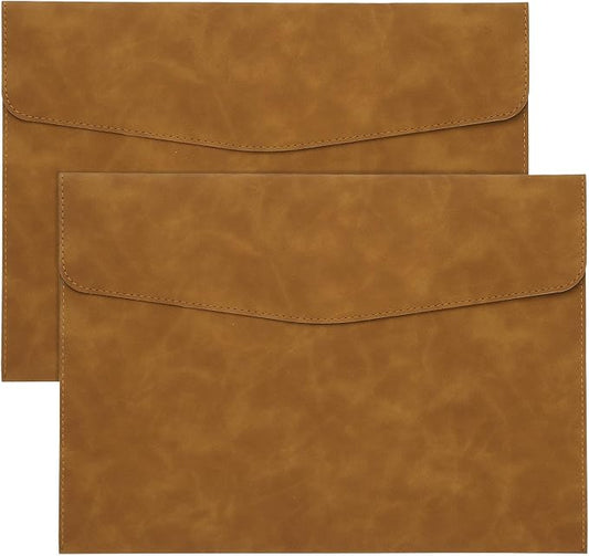 PATIKIL PU Leather A4 File Folder, 2Pcs Document Holder Filing Organizer Portfolio Envelope Folder Case with Snap Closure for Letter Receipt, Brown