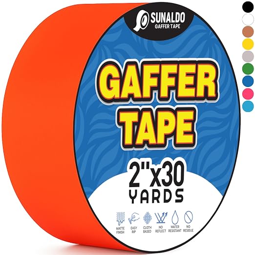 Gaffers Tape Heavy Duty, Easy to Rip, Residue-Free Professional Grade Floor Tape for Electrical Cords, Matte Finish Non Reflective, Weather Resistant (1, Red, 2" x 30 Yards)