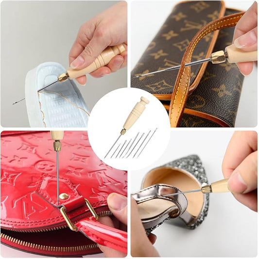 Nurkul 3-Spool Nylon Thread Sewing Kit, 80 Yards Each, Heavy Duty Needles (5 Straight, 2 Curved), Sewing Awl, Ideal for Upholstery, Leather, Shoes & DIY Crafts