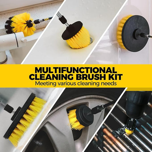 Holikme 30Pack Drill Brush Attachments Set,Scrub Pads & Sponge, Power Scrubber Brush with Extend Long Attachment All Purpose Clean for Grout, Tiles, Sinks, Car Polishing Pads,Bristle Discs