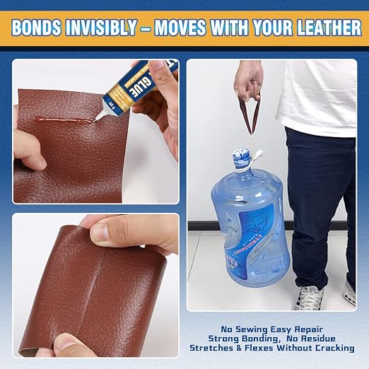 Leather Glue Permanent, 60ml High Strength Leather Adhesive, Waterproof Super Fabric Repair Glue for Furniture, Car Seat, Sofa, Shoes, Purses, Handbags, Fabric Restoration and Bonding