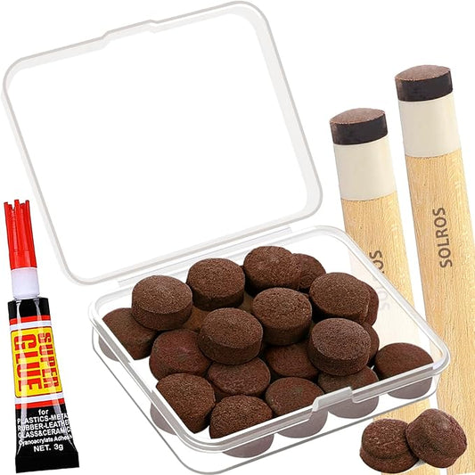 Billiard Pool Cue Tips - Pool Cue Stick Tips Replacement Repair Kit Billiard Cue Tips with Storage Box for Pool Table Cues Stick Tips Head and Leather Snooker Stick - SOLROS