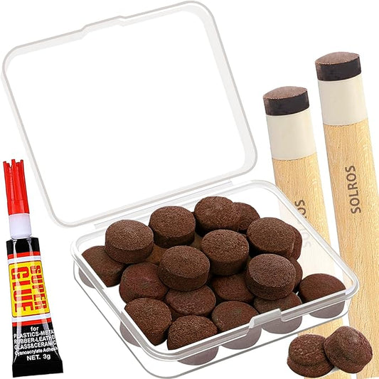 Billiard Pool Cue Tips - Pool Cue Stick Tips Replacement Repair Kit Billiard Cue Tips with Storage Box for Pool Table Cues Stick Tips Head and Leather Snooker Stick - SOLROS