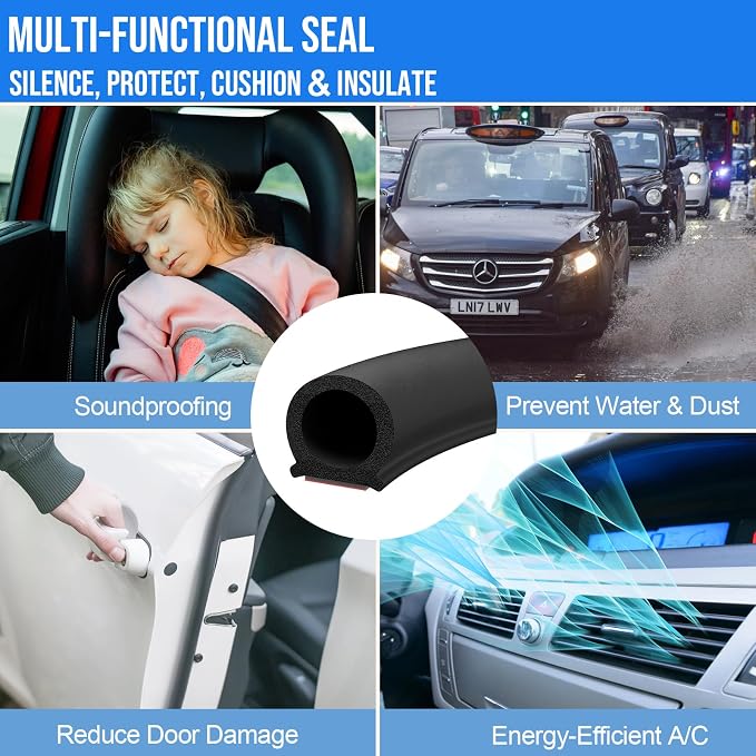 alophoty 10 Ft Rubber Weather Stripping Door Seal, D Shaped Automotive Weather Stripping, Car Door Seal Strip, Self Adhesive Soundproofing Weatherstripping for Doors Windows Car Truck Auto RV