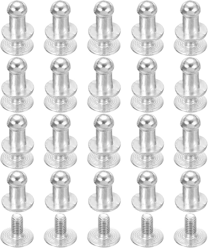 PATIKIL 4 mm Leather Rivets, 20 Sets Ball Head Stud Screw Back Round Head Button Chicago Screw Nipple Stud Rivet for Leather DIY Craft Handbag Belt Repairs, Silver Tone