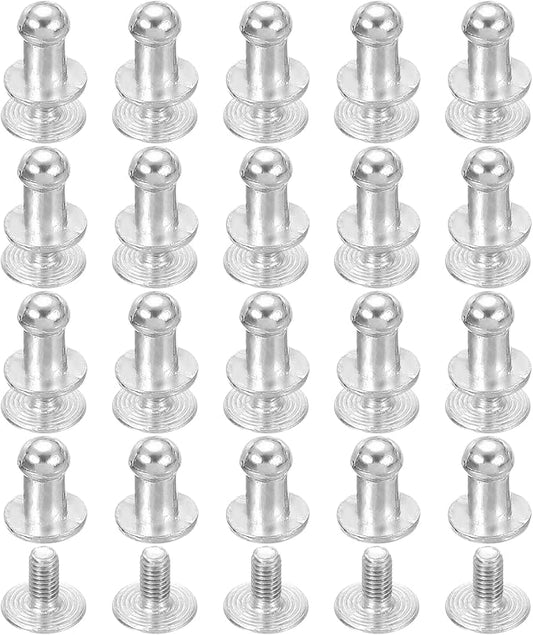 PATIKIL 4 mm Leather Rivets, 20 Sets Ball Head Stud Screw Back Round Head Button Chicago Screw Nipple Stud Rivet for Leather DIY Craft Handbag Belt Repairs, Silver Tone