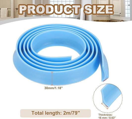 PATIKIL 79 Inch Collapsible Shower Threshold Water Dam Guard, Shower Stopper Barrier Self Adhesive Sink Splash Guard for Frameless Shower Door Bottom, Blue (1.2"Wx0.6"T)