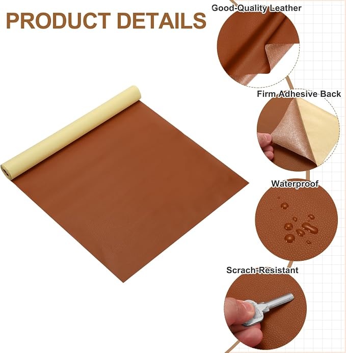 MECCANIXITY Leather Repair Patch 14"x54" Self-Adhesive Leather Vinyl Repair Tape Kit for Furniture Couches Sofa Chair Car Boat Seats Jackets, Light Brown