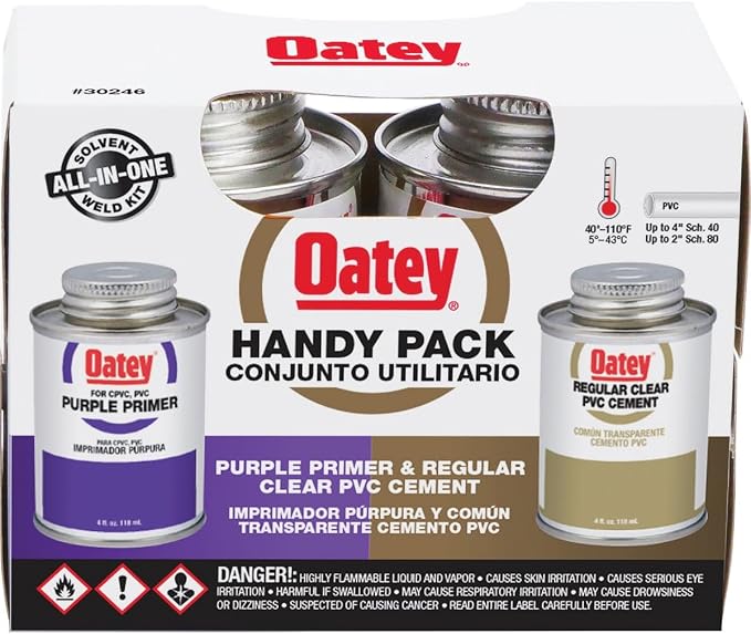 Oatey 30246 4 oz. PVC Regular Clear Cement and 4 oz. NSF Purple Primer Handy Pack