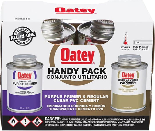 Oatey 30246 4 oz. PVC Regular Clear Cement and 4 oz. NSF Purple Primer Handy Pack