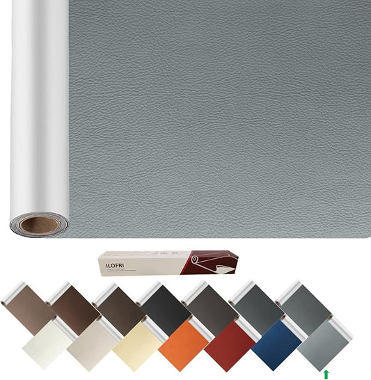 ILOFRI Large Leather Repair Patch Tape Light Grey 60x17 inch, Durable Self Adhesive Leather and Repair Kit for Couches, Car Seats, Furniture, Upholstery, Sofa, Boat Seats - Light Grey