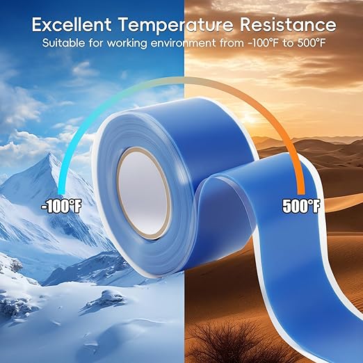 4-Pack Blue Self Fusing Silicone Tape (40 Ft Total) - Waterproof Garden Hose Repair Tape - Rubber Wire Wrap for Color Coding - UV Resistant & Easy-Peel Outdoor Seal