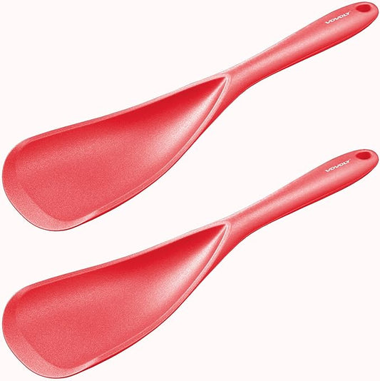 Cooking Spoon for Nonstick Cookwares, VOVOLY Silicone Spoon for Mixing, Scoop, and Scrape,Seamless Design, 12.6'', 2 Pack, Red