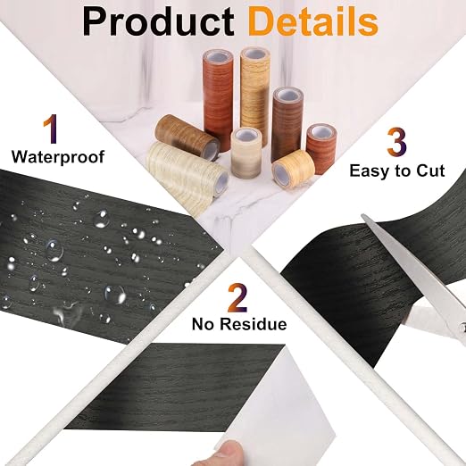 PATIKIL Wood Grain Tape 2" x 32 ft, Self-Adhesive Wood Texture Repair Tape Realistic Wooden Effect Patch for Furniture Cabinets Floor Walls, Black Wood Grain