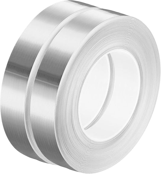 HARFINGTON 2Pcs Floor Tiles Silver Foil Lines Metallic Mirror Tape 0.98" x164 Ft Self Adhesive Decor Floor Wall Seam Sticker Waterproof Gap Sealing Tape for Kitchen Bathroom Cabinet