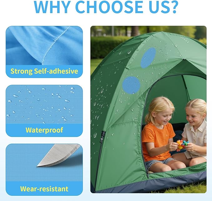 Waterproof Nylon Fabric Repair Tape Tent Repair Kit, 4pcs Outdoor Gear Tenacious Fix Tape, Self-Adhesive Fabric Patches for Clothes, Down Puffer Jacket, Tent, Sleeping Bag, Backpack, SkyBlue