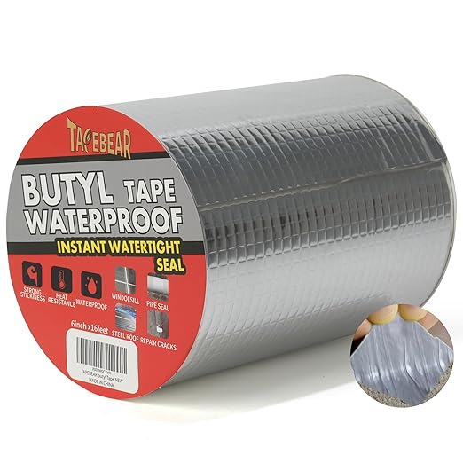 TAPEBEAR 12 Rolls Butyl Tape Waterproof Sealing Tape 6inch x16feet, Upgraded Aluminum Foil Tape Heavy Duty for RV Repair, Awning, Window, Glass & EDPM Roof Leak Patching, Boat and Pipe Sealing, Silver