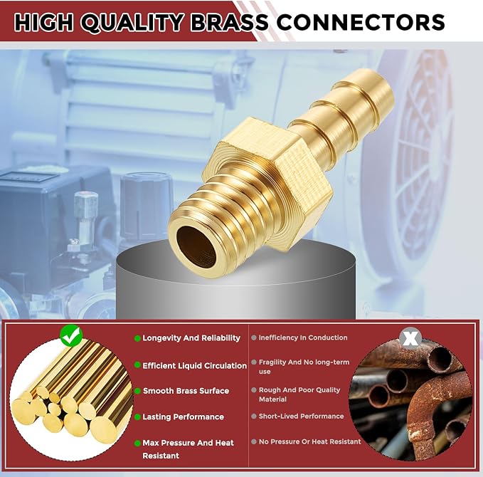 Pack of 10 Brass Hose Barb Fittings Adapter Connector 4mm Hose Barb to M6x1 Male Fittings for Home Machines, Massage Bathtubs, and Irrigation Systems