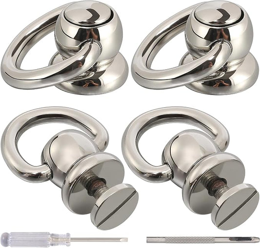 Notgia 4Pcs D Rings for Brass Rivets, Leather Rotatable Strap Hardware, Ball Button Studs, Chicago Screws - Handbag Purse Repair, Dog Collar, Leather Crafts (Silver)