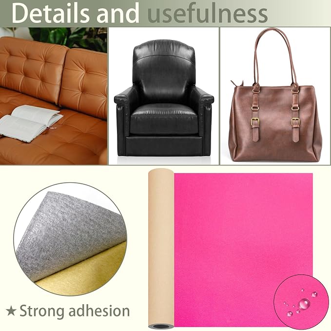 Self Adhesive Leather Repair Patch, 12×54 Inch Rose Red Leather Repair Kit Vinyl Repair Tape for Furniture, Sofa Leather Repair Patch Waterproof for Car Seat, Office Chair, Boat Cover 1 Roll