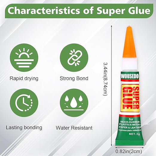 WOUSEDO 36 X 3g Super Glue Clear, Strong Adhesive,Super Glue Fast Drying Cyanoacrylate Glue for Wood,Rubber,Leather, Plastic, Metal, Rhinestone Jewelry, DIY Crafts and More