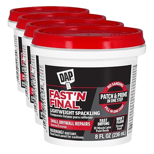 DAP Fast 'N Final Lightweight Spackling, White, 8 Oz (7079812140), (Pack of 4)
