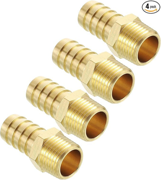Pack of 4 Brass Hose Barb Fittings Adapter Connector 5/8" Hose Barb to 1/2" NPT Male Fittings for Home Machines, Massage Bathtubs, and Irrigation Systems