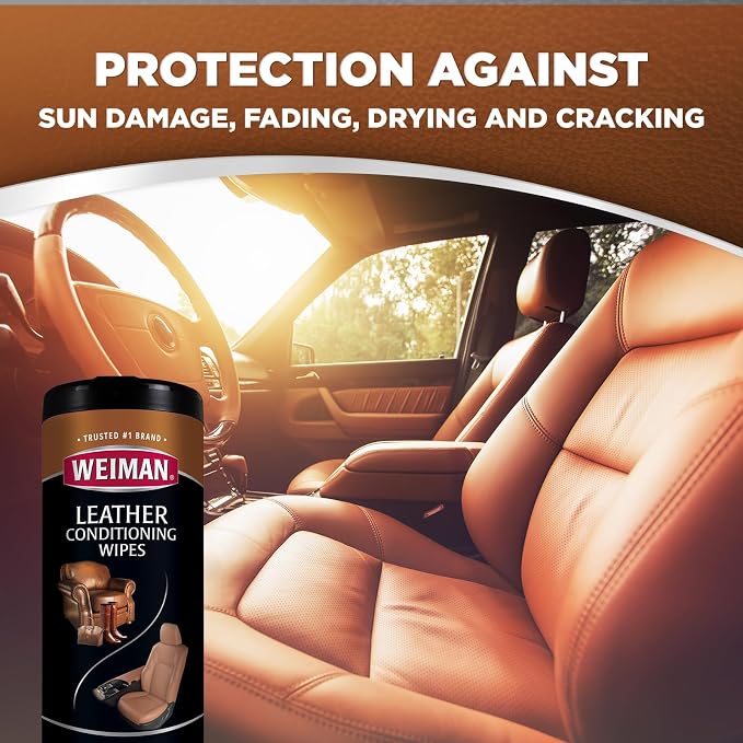 Weiman Leather Cleaner Kit Leather Wipes (30 Count) and Microfiber Cloth - Clean and Condition Car Seats and Interior, Shoes, Couches and Other Leather Surfaces