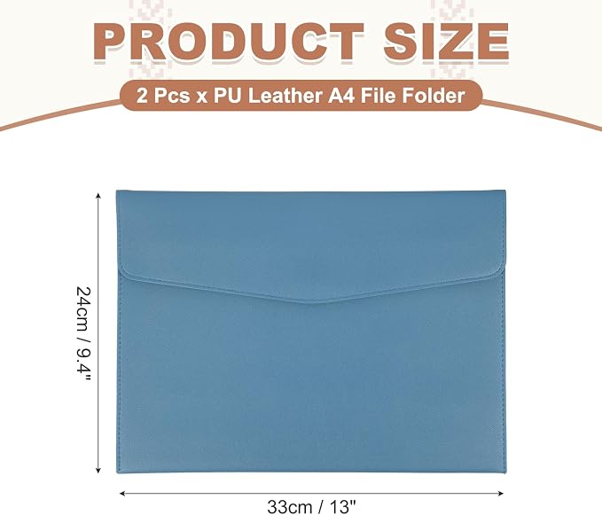 PATIKIL 2Pcs PU Leather A4 File Folder, Document Holder Envelope Waterproof Napa Texture Filing Organizer Portfolio Folder Case with Magnetic Snap Closure for Home Office, Light Blue