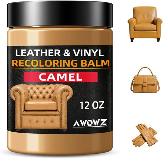 Leather Recoloring Balm, Leather Couch Repair Kit, Leather Restorer for Couches, Leather Scratch Repair, Leather Recoloring Balm for Faded & Scratched Leather Couches (Camel, 12 OZ)