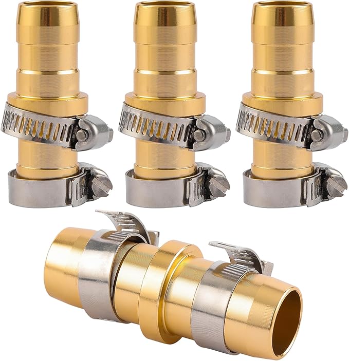 4 Pack Garden Hose Connector Repair Mender Kit with Stainless Clamp,Fits 3/4"-5/8" Water Hose Repair Fitting