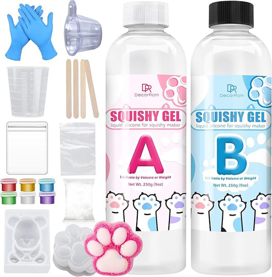 Gel for Taba Squishy Kit, 18oz Liquid Silicone Super Soft Fast Cure for Squishy Maker, All-in-1 Squishy Making Rubber for Cat Paw Casting Hamster Molding, Stress Relief Decompression Craft Adult Hobby