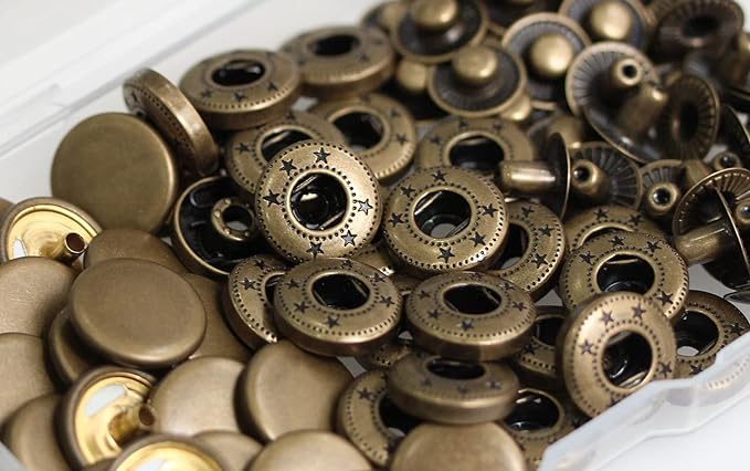 BetterJonny 24 Sets Heavy Duty Leather Snap Fasteners Kit, 15mm Metal Snap Buttons Press Studs Leather Rivets Snaps with 4 Setter Tools for Clothes Bracelet Jackets Jeans Antique Brass