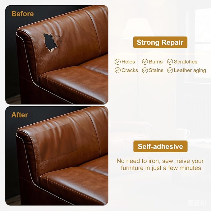 IANZE 2Pcs Leather Repair Patch, Self Adhesive Leather Repair Patch for Car Seats, Couches, Furniture, Sofa, Handbags, Office Chair (Beige)