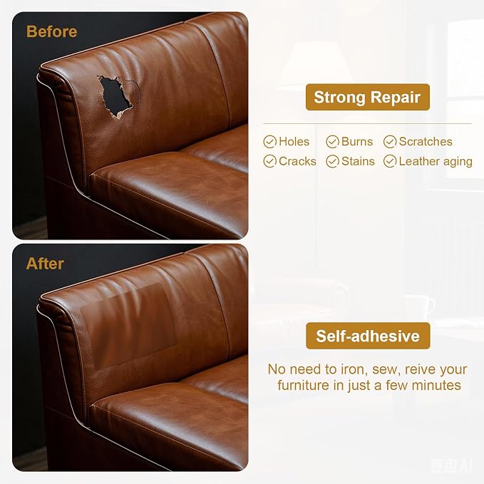 IANZE 2Pcs Leather Repair Patch, Self Adhesive Leather Repair Patch for Car Seats, Couches, Furniture, Sofa, Handbags, Office Chair (Cream White)