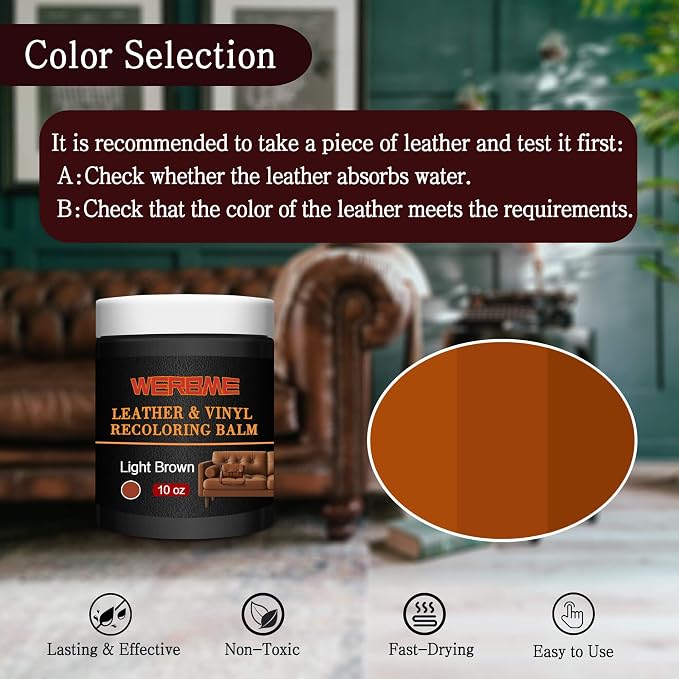 Leather Recoloring Balm & Color Restorer, Light Brown, 10 OZ | Restore Faded Leather Color, Cover Scratches & Scuffs. Easy DIY Application for Furniture, Sofa, Car Seats, Bags & Shoes