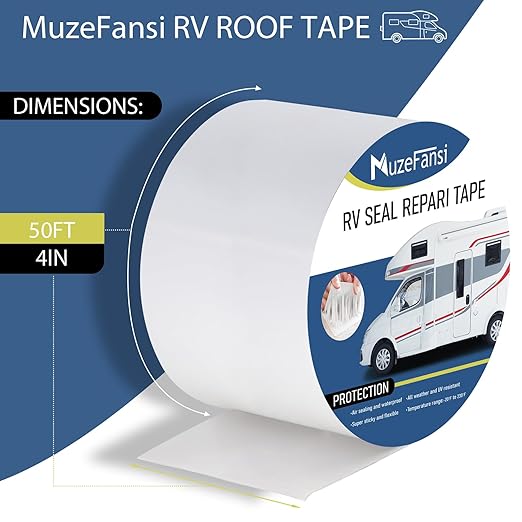 RV Sealant Tape 4 Inch X 50 Foot 1Pack, UV & Weatherproof White RV Roof Tape, Waterproof Seal Tapes Sealant Roofing for Camper Truck Stop Roof Window Boat Sealing Leaks Repair