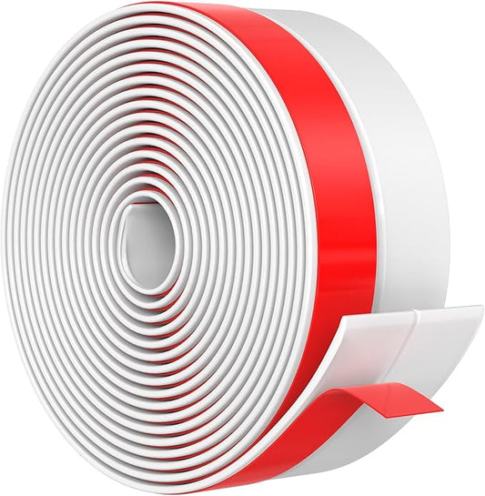 【2026 New Upgrade】 Wide Silicone Weather Stripping Door Seal with Strong Adhesive 3" x 17 ft, Draft Stopper Tape for Door Frame, Side and Bottom Gaps Strip for Glass Shower, White