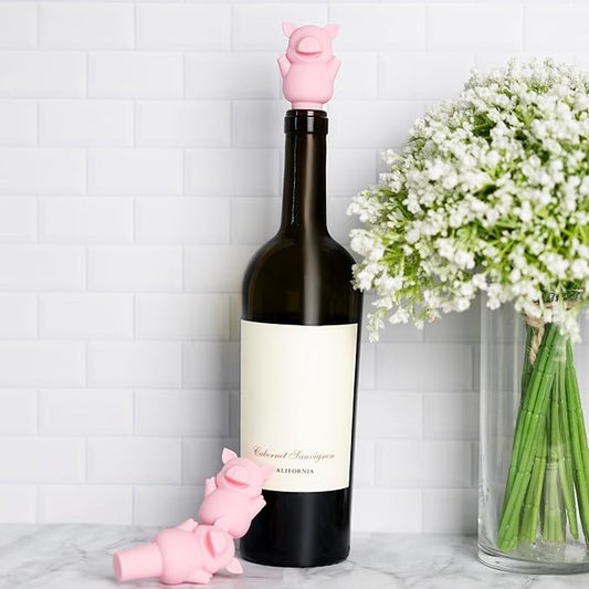 Pund'it 3 Little Swigs Wine Bottle Stoppers, Set of 3 Pig Silicone Champagne and Wine Corks