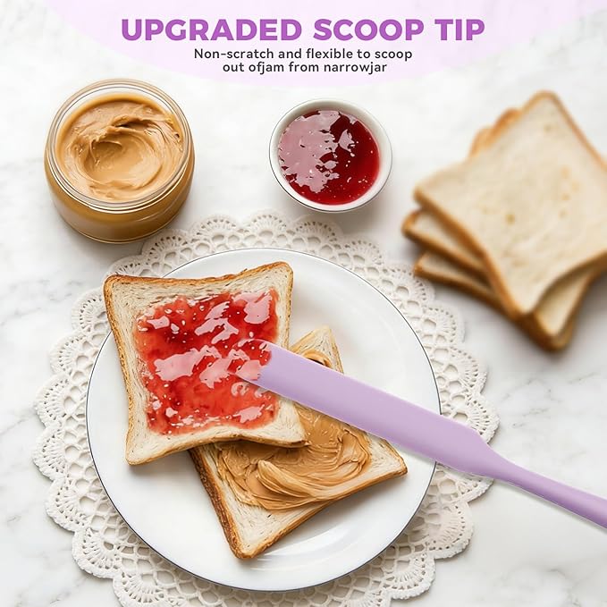 Silicone Jar Spatula Set of 4, Long Handle Skinny Spatula and Spurtle for Sourdough Starter, Flexible Jar Scraper for Peanut Butter, Jam, Icing, Cream with No Batter Left Behind (4)